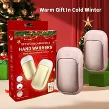 Rechargeable pocket hand warmers in pink, presented in a winter gift box